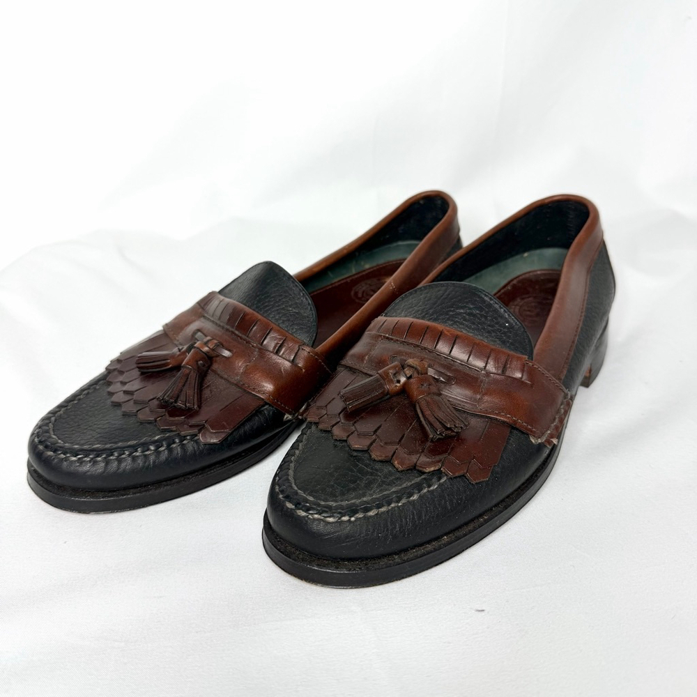 Men's Vintage H.S. Trask Black & Brown Leather Tassel Loafers Size 10